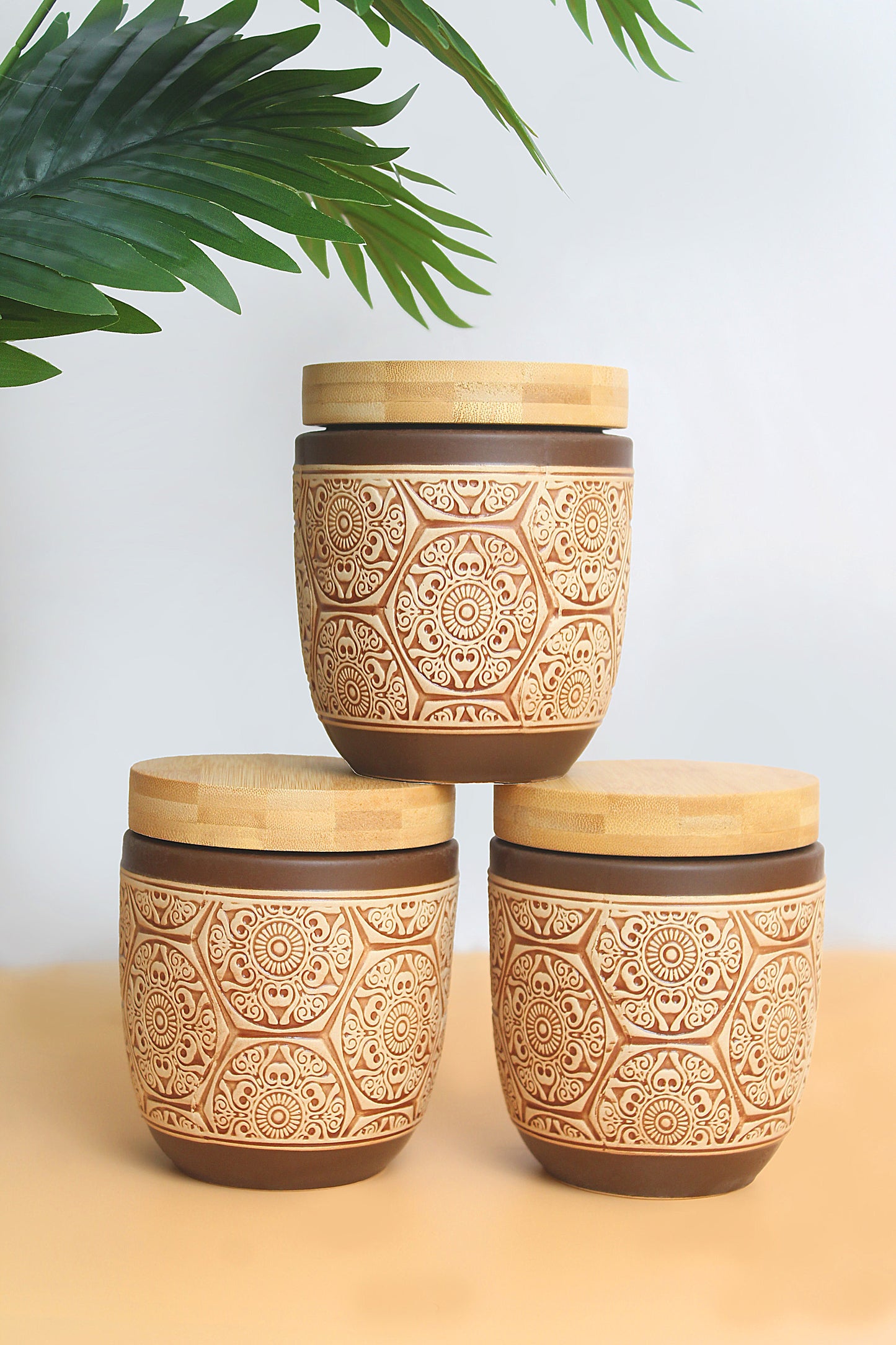 Air tight containers for Kitchen storage | tea offee set sugar container set of 3 | Wooden lid with ceramice canisters | food grade