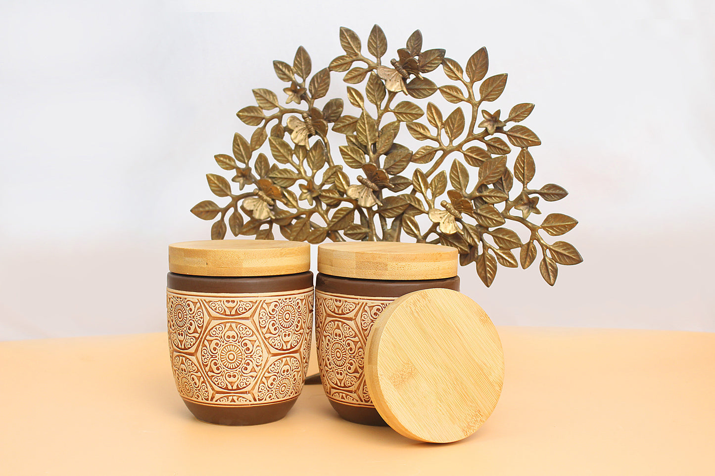 Air tight containers for Kitchen storage | tea offee set sugar container set of 3 | Wooden lid with ceramice canisters | food grade
