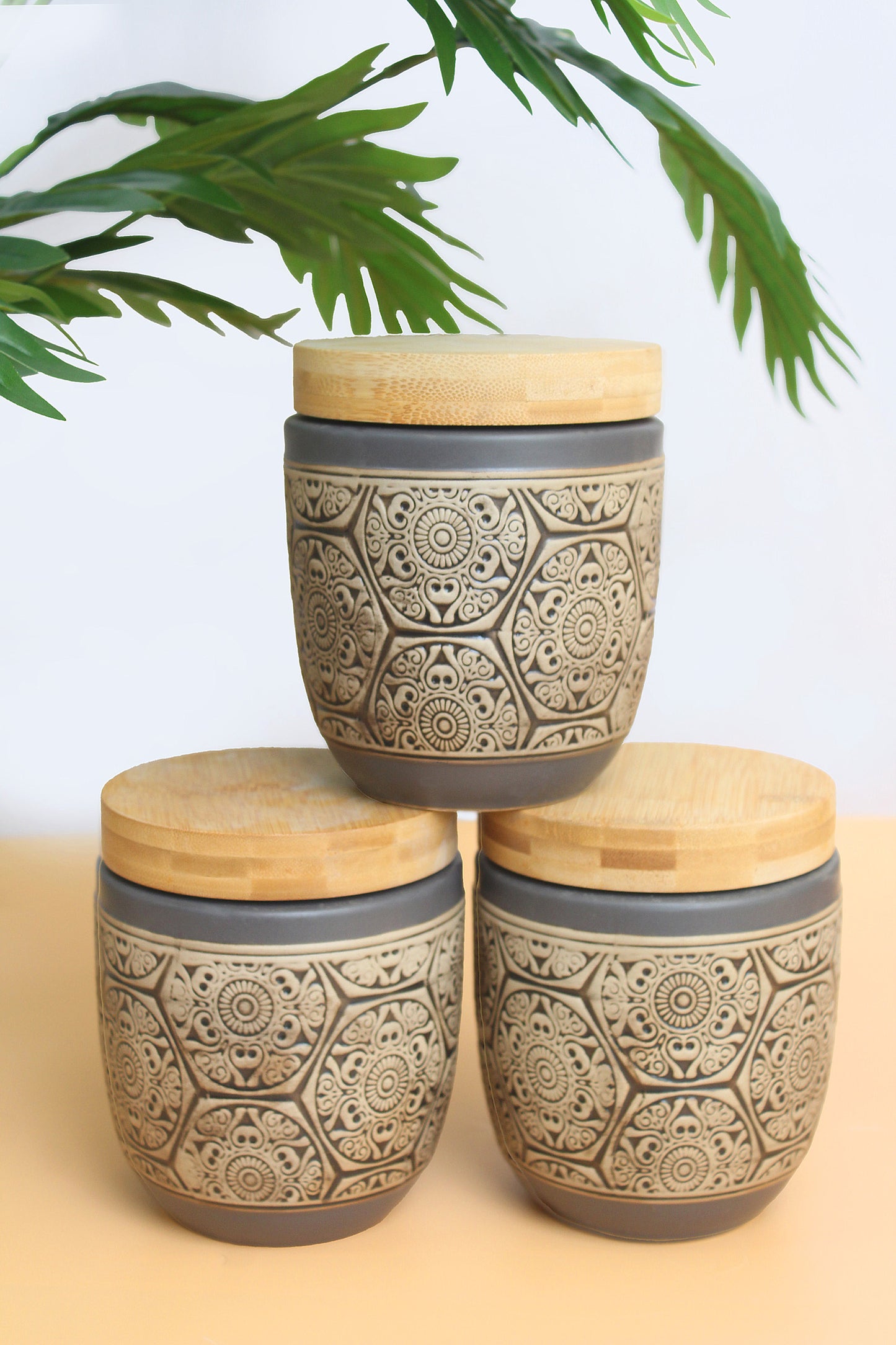 Air tight containers for Kitchen storage | tea offee set sugar container set of 3 | Wooden lid with ceramice canisters | food grade