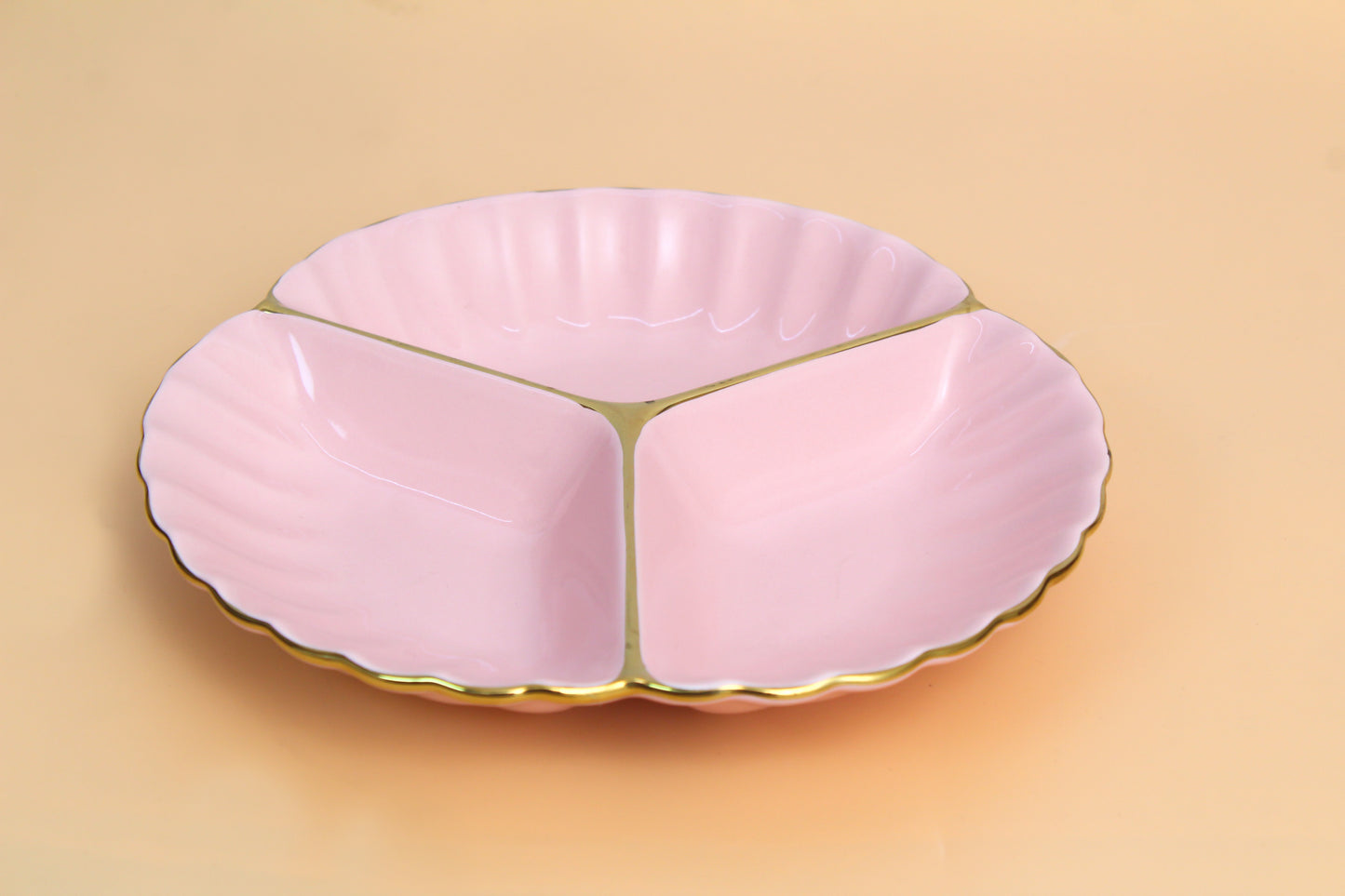 Ceramic Partition Platter, Snacks/Nuts/Dish Serving Plate- set of 3piece(one colour each)