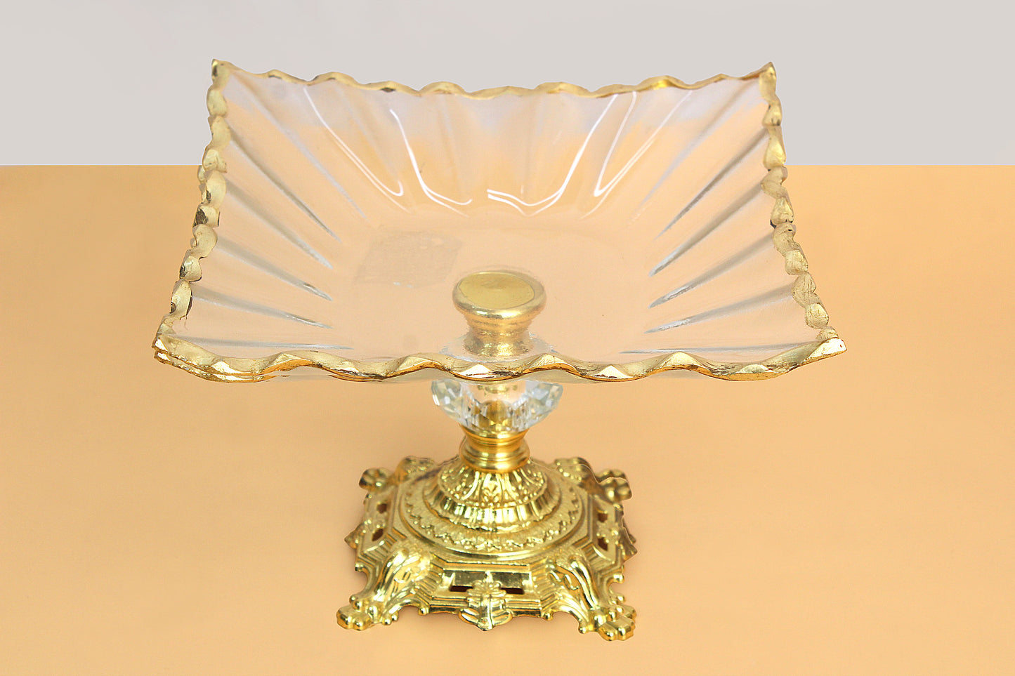 square shaped Glass fruit bowl with metal stand