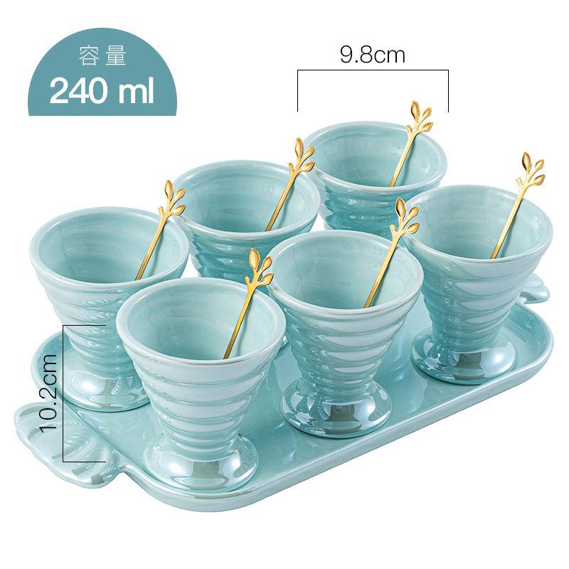 Ice cream set | 6 Ceramic bowls , 1 ceramic tray and 6 wooden spoon