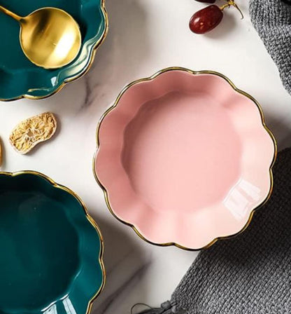 Creative Ceramic Salad Bowl Green Household Fruit Dessert Smoothie Bowl Tableware-set of 2(one pink and one green)