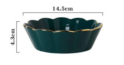 Creative Ceramic Salad Bowl Green Household Fruit Dessert Smoothie Bowl Tableware-set of 2(one pink and one green)