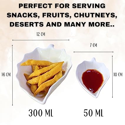 Leaf-Shaped Ceramic White Glossy Serving Platters with Gold Pedestal for Serving Sweets, Cookies, Dry Fruit, Snacks (1 Stand & 2 Plates)| Chutney Plate, Snack Platter| Microwave Safe