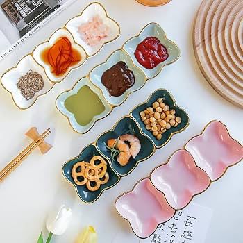 Three-slot Sauce Dish Relish Plate Bowl for Seasoning Spices Appetizers Dinnerware Set of 4 plate bowl With one colour each