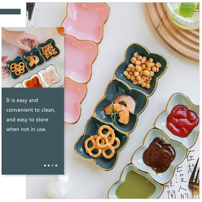 Three-slot Sauce Dish Relish Plate Bowl for Seasoning Spices Appetizers Dinnerware