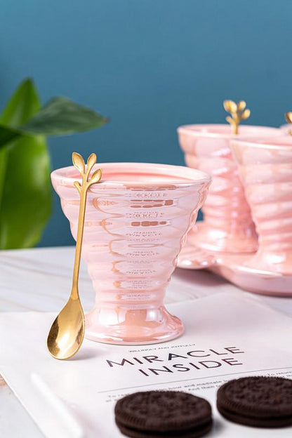 Ice cream set | 6 Ceramic bowls , 1 ceramic tray and 6 wooden spoon