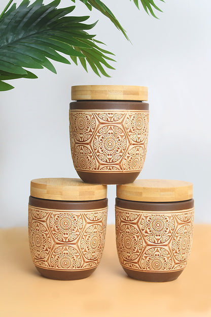 Air tight containers for Kitchen storage | tea offee set sugar container set of 3 | Wooden lid with ceramice canisters | food grade