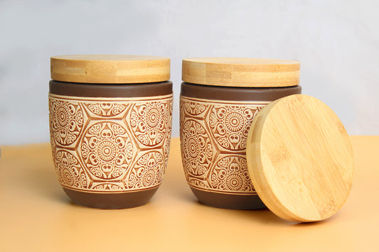 Air tight containers for Kitchen storage | tea offee set sugar container set of 3 | Wooden lid with ceramice canisters | food grade