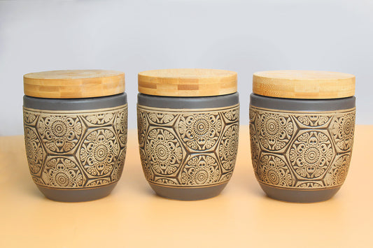 Air tight containers for Kitchen storage | tea offee set sugar container set of 3 | Wooden lid with ceramice canisters | food grade