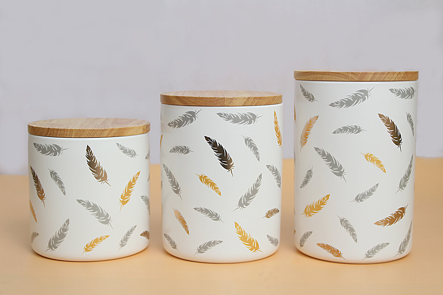 Set of 3 Ceramic jar set with Wooden lid  500ml | 750ml |1000ml Air tight container kitchen storage