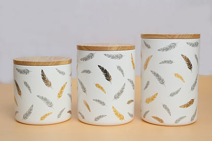 Set of 3 Ceramic jar set with Wooden lid  500ml | 750ml |1000ml Air tight container kitchen storage