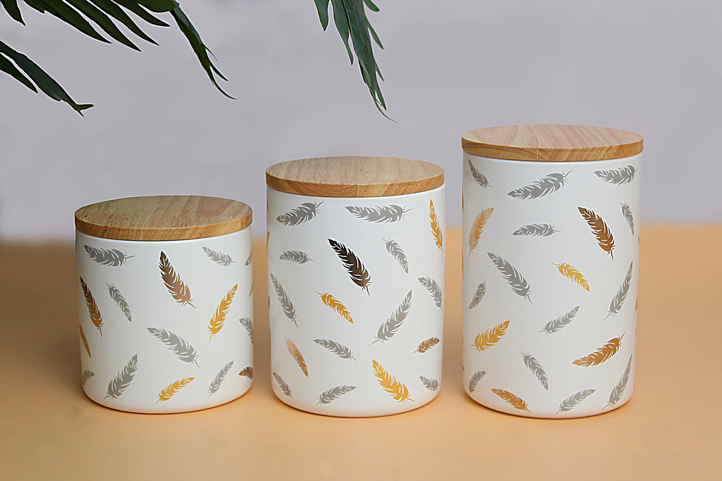 Set of 3 Ceramic jar set with Wooden lid  500ml | 750ml |1000ml Air tight container kitchen storage