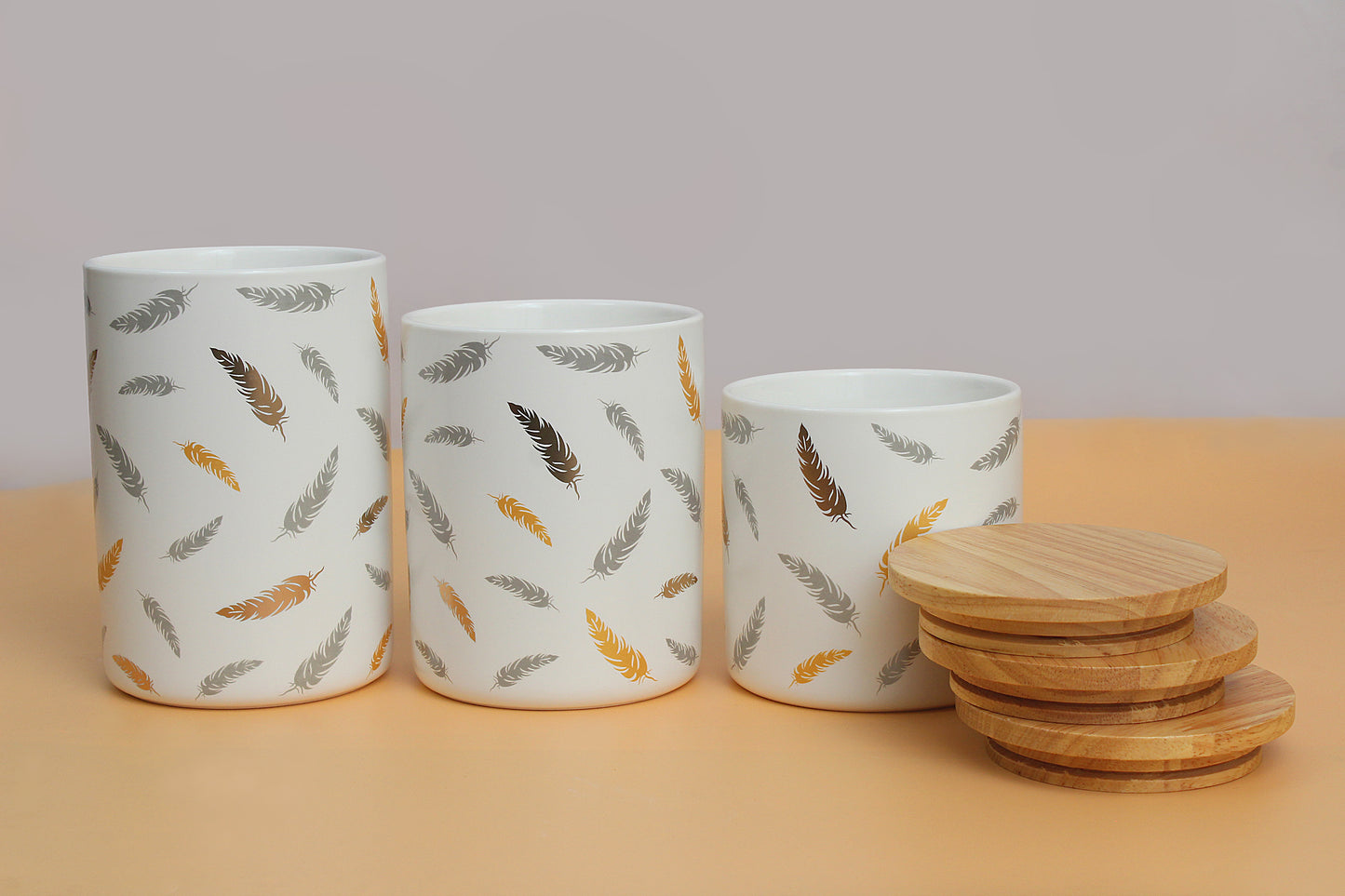 Set of 3 Ceramic jar set with Wooden lid  500ml | 750ml |1000ml Air tight container kitchen storage