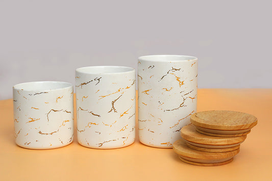 Set of 3 Ceramic jar set with Wooden lid  500ml | 750ml |1000ml Air tight container kitchen storage