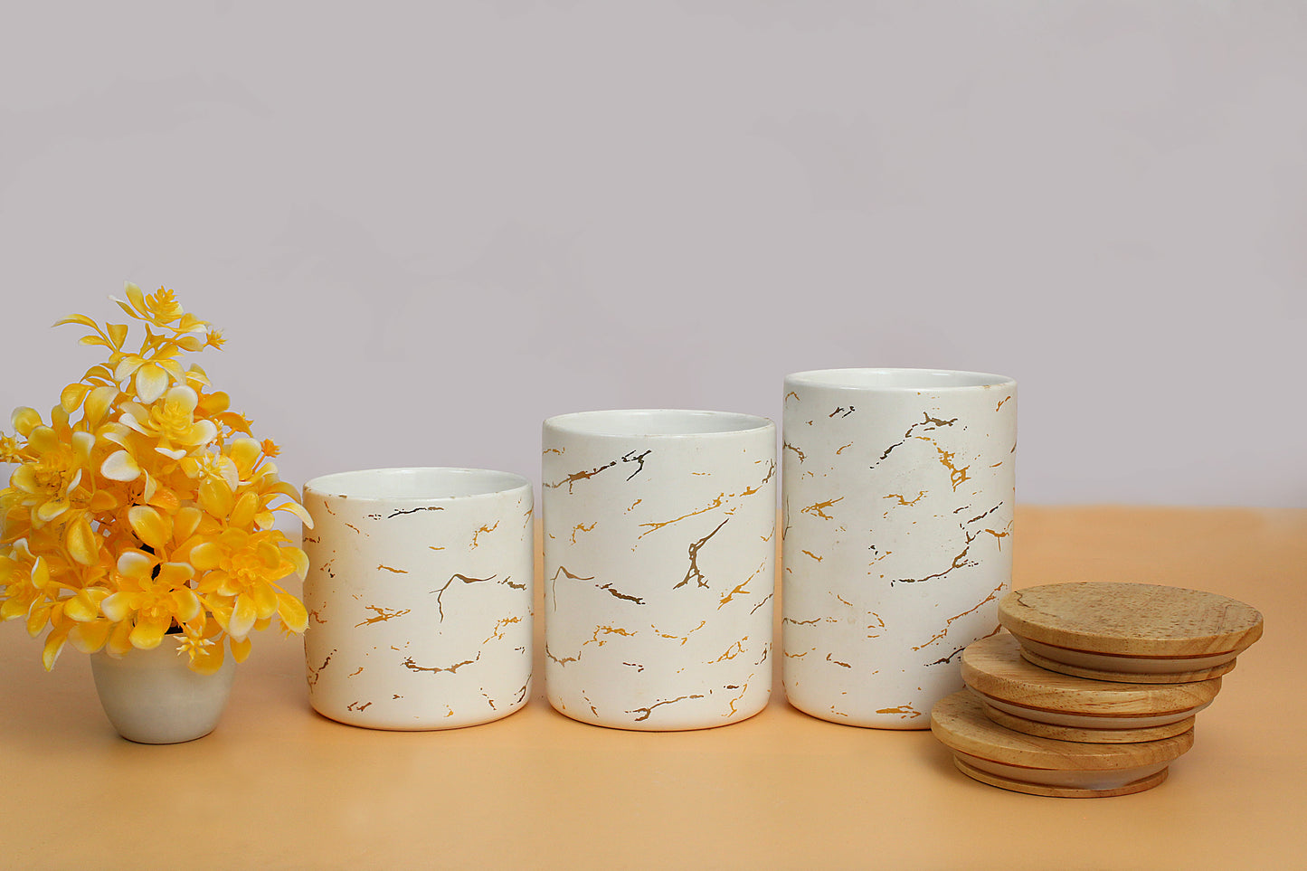 Set of 3 Ceramic jar set with Wooden lid  500ml | 750ml |1000ml Air tight container kitchen storage