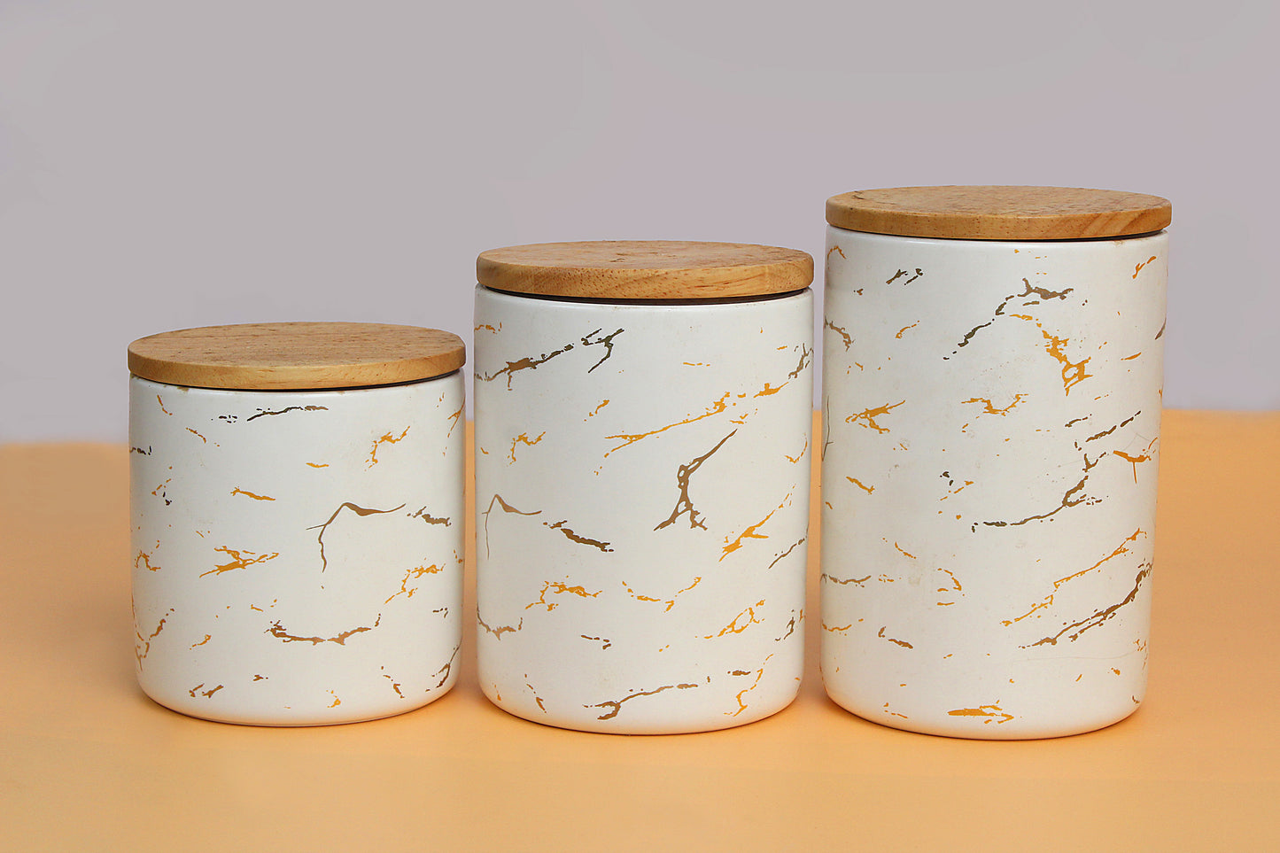Set of 3 Ceramic jar set with Wooden lid  500ml | 750ml |1000ml Air tight container kitchen storage