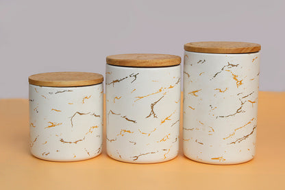 Set of 3 Ceramic jar set with Wooden lid  500ml | 750ml |1000ml Air tight container kitchen storage