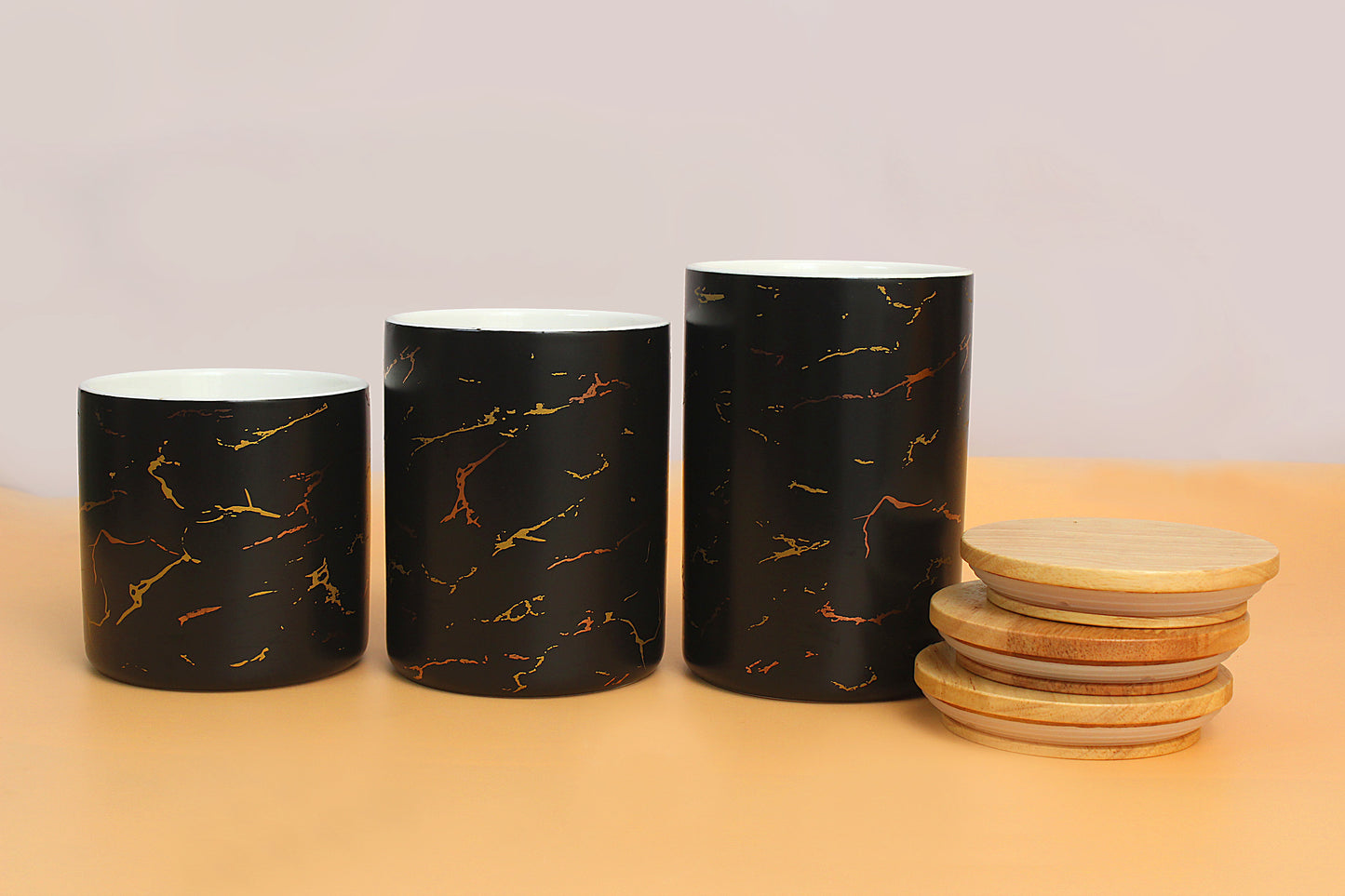 Set of 3 Ceramic jar set with Wooden lid  500ml | 750ml |1000ml Air tight container kitchen storage