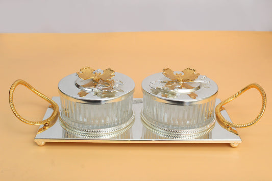 Premium quality Glass bowl  with metal stand and lid