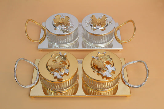 Premium quality Glass bowl  with metal stand and lid