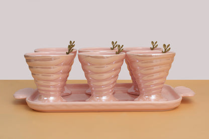 Ice cream set | 6 Ceramic bowls , 1 ceramic tray and 6 wooden spoon