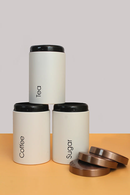 3xMetal Tea Coffee Sugar Canisters Kitchen Office Food Nut Storage Jars Pots White|Home & Garden | Kitchen, Dining & Bar | Kitchen Storage & Organization | Canisters & Jars