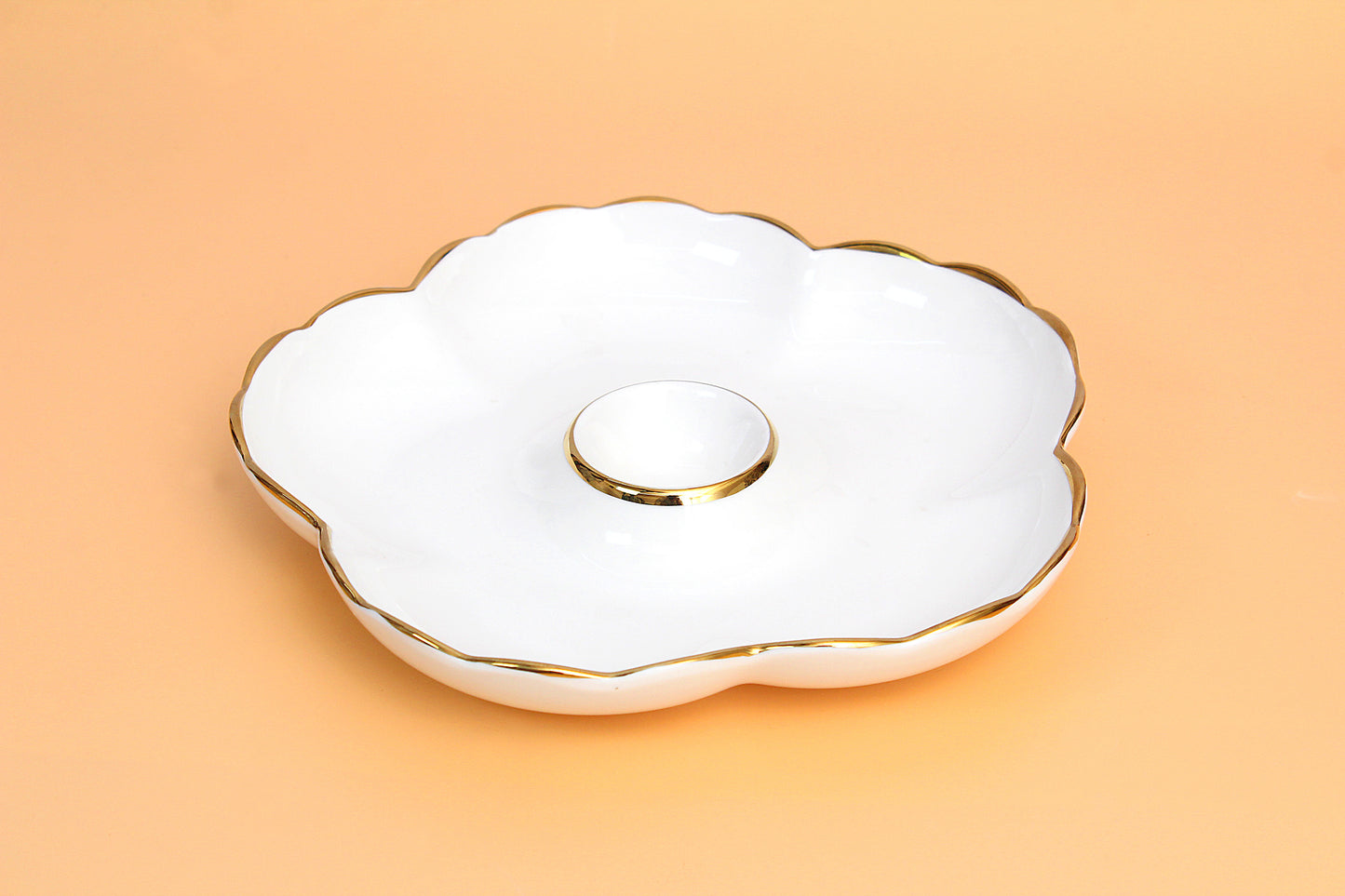 flower shaped ceramic plate with dip compartment