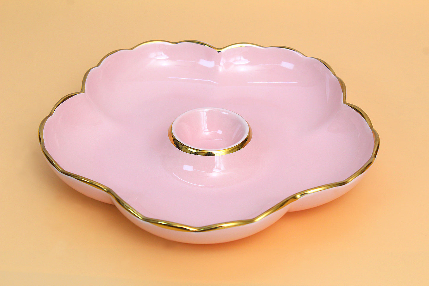 flower shaped ceramic plate with dip compartment
