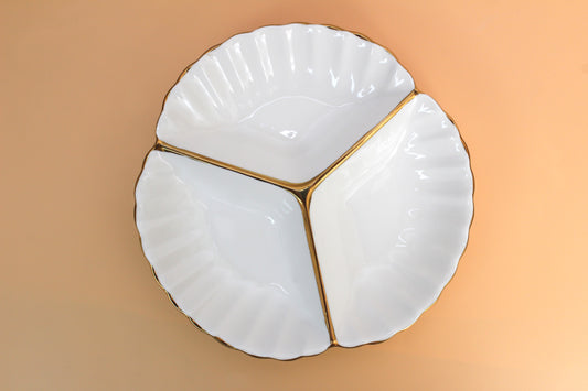 Ceramic Partition Platter, Snacks/Nuts/Dish Serving Plate- set of 3piece(one colour each)