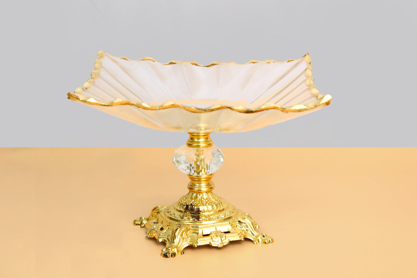 square shaped Glass fruit bowl with metal stand