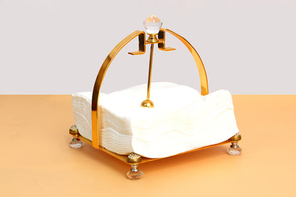 Napkin Holder for Table, Flat Napkin Holder with Weighted Arm, Standing Napkin Dispenser for Home Kitchen Restaurant Hotel Cafe Bar Arc Handle (Gold)