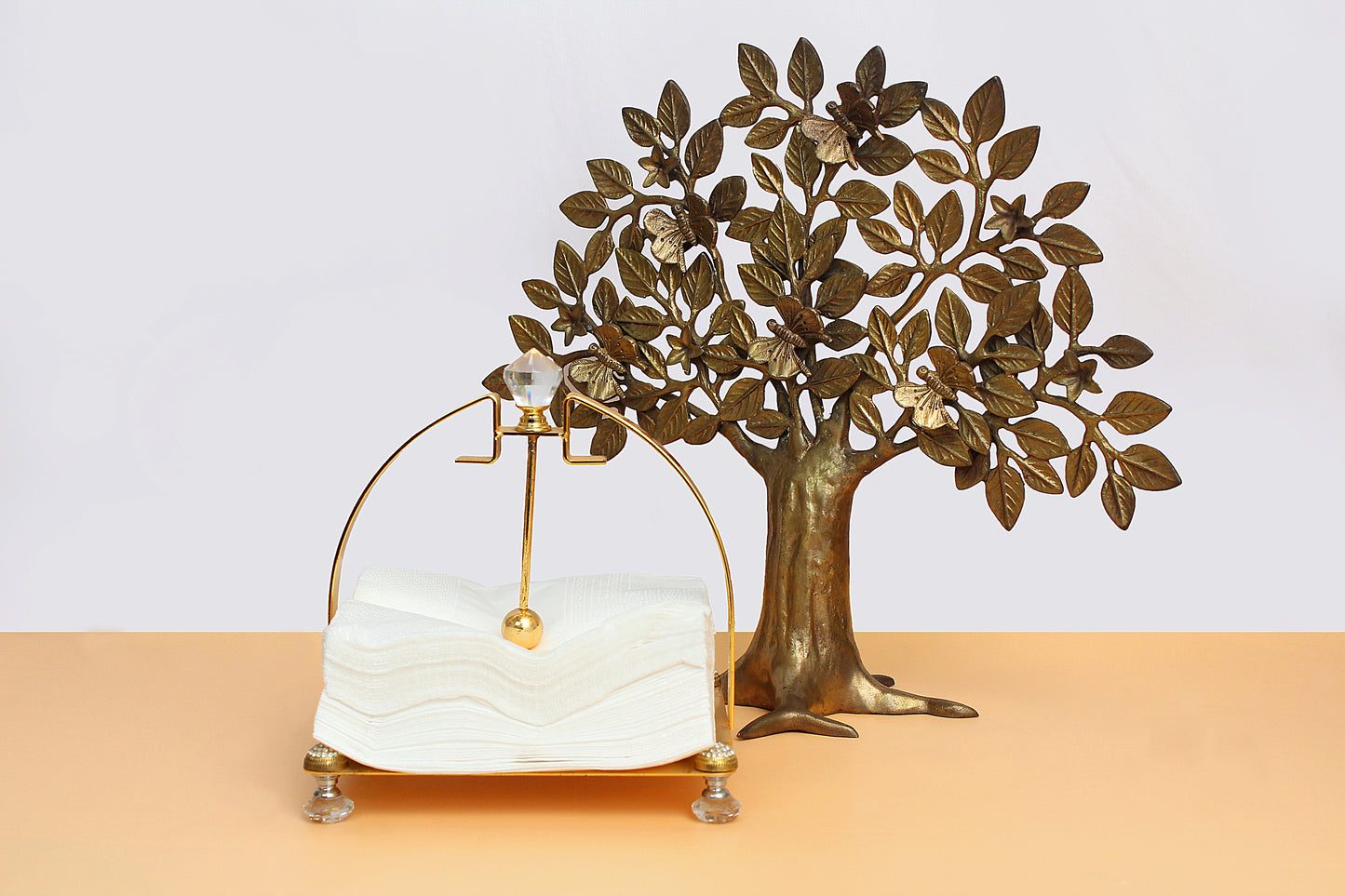 Napkin Holder for Table, Flat Napkin Holder with Weighted Arm, Standing Napkin Dispenser for Home Kitchen Restaurant Hotel Cafe Bar Arc Handle (Gold)
