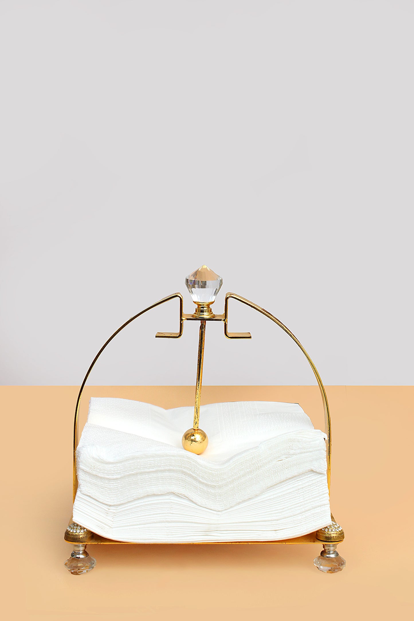 Napkin Holder for Table, Flat Napkin Holder with Weighted Arm, Standing Napkin Dispenser for Home Kitchen Restaurant Hotel Cafe Bar Arc Handle (Gold)