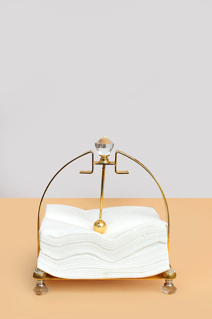 Napkin Holder for Table, Flat Napkin Holder with Weighted Arm, Standing Napkin Dispenser for Home Kitchen Restaurant Hotel Cafe Bar Arc Handle (Gold)