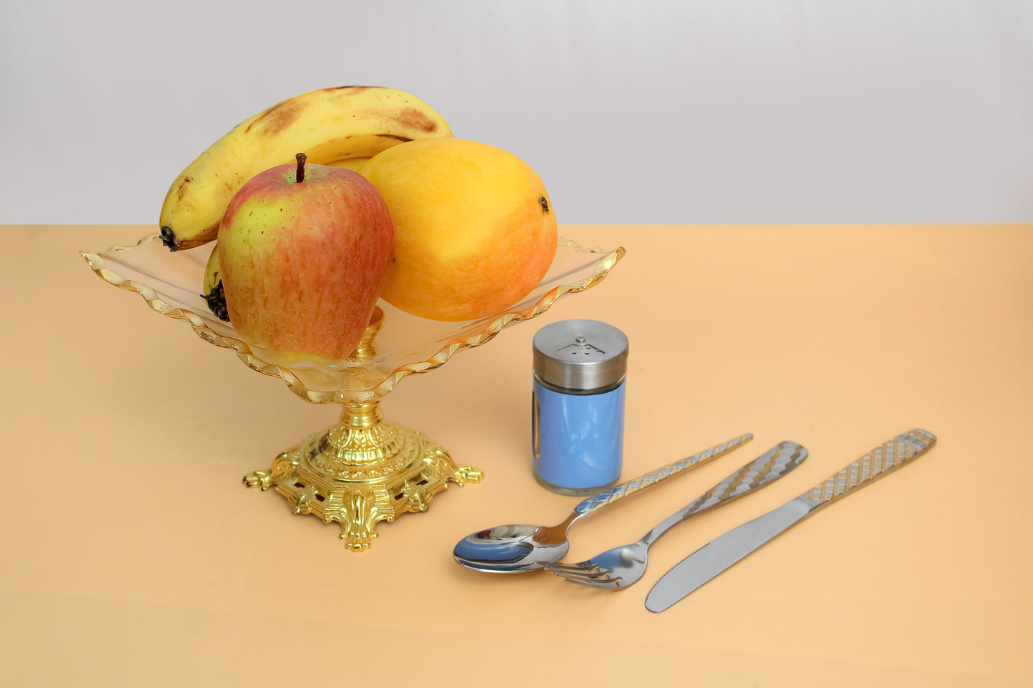 square shaped Glass fruit bowl with metal stand