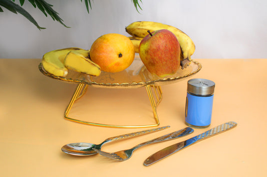 Glass platter with metal stand