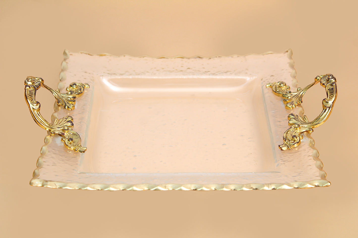 European Luxury Dinnerware Glass Food Cake Plate Glass Fruit Plate Snacks Crystal Fruit Christmas Square Plate with Gold Rim
