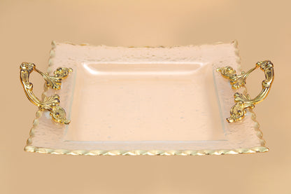 European Luxury Dinnerware Glass Food Cake Plate Glass Fruit Plate Snacks Crystal Fruit Christmas Square Plate with Gold Rim