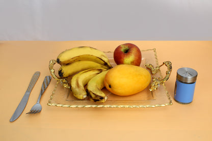 European Luxury Dinnerware Glass Food Cake Plate Glass Fruit Plate Snacks Crystal Fruit Christmas Square Plate with Gold Rim