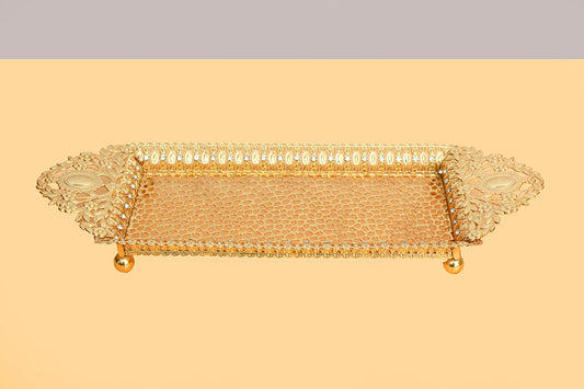 Vintage Serving Tray, Golden Metal Rectangle Decorative Tray