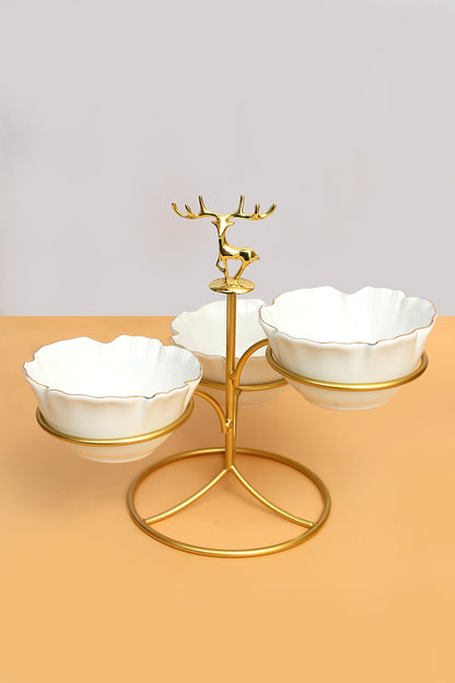 Ceramic fruit bowl/ platter with metal stand