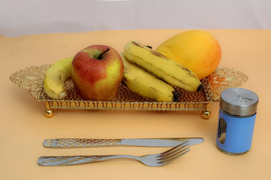Vintage Serving Tray, Golden Metal Rectangle Decorative Tray