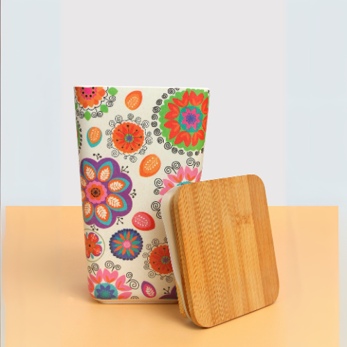 bamboo fiber storage box/canister with Air tight, Silicon Seal wooden lid to keep and serve dry fruits, chips, biscuits and candies. pack of 1 piece