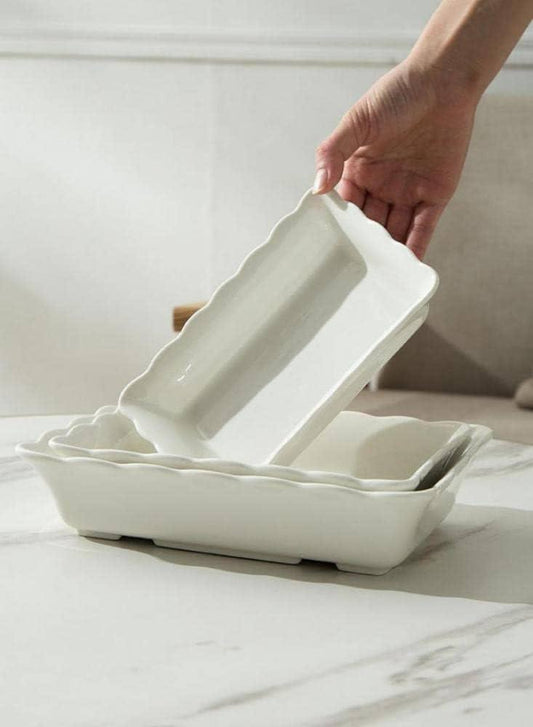 3 Tier Fruit Bowl Ceramic with wooden stand for Kitchen Countertop Square
