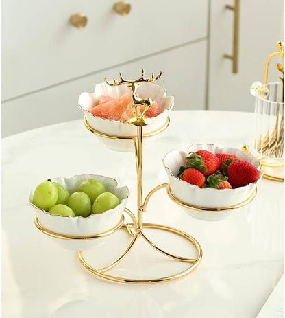 Ceramic fruit bowl/ platter with metal stand