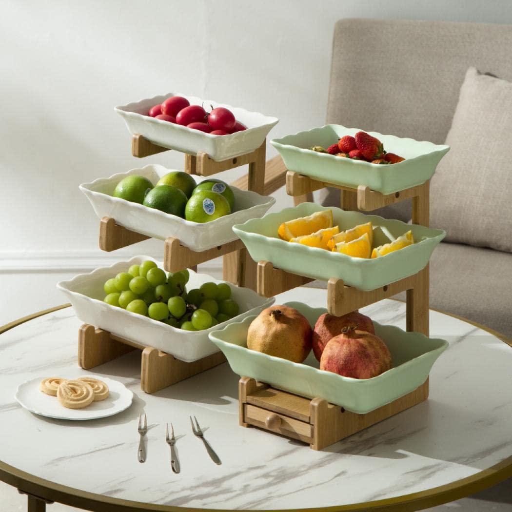3 Tier Fruit Bowl Ceramic with wooden stand for Kitchen Countertop Square